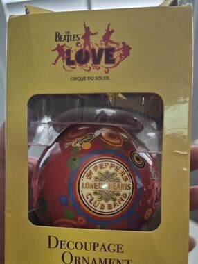 The Beatles red LOVE Cirque du Soleil Sgt. Pepper Decoupage Ornament